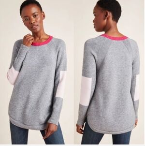 Anthropologie Size Sm Color Block Sweater Gray Pink Pullover Long Sleeve Rebekah